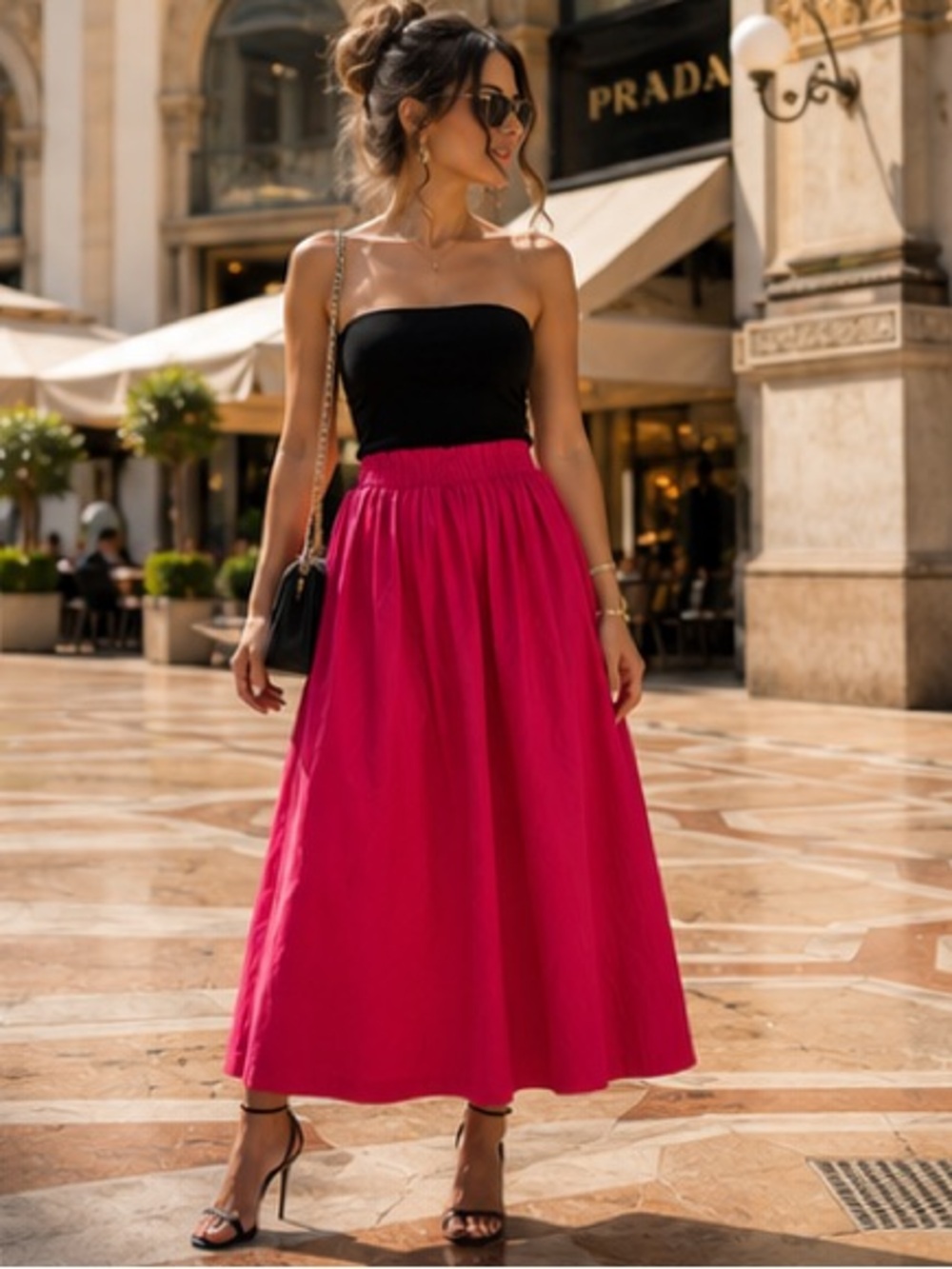 Women’s Fuchsia Midi Skirt - Elegant Full Skirt